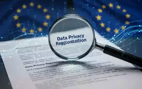 Eine Lupe vergrößert einen juristischen Text zu Datenschutzbestimmungen, mit einer schemenhaften EU-Flagge im Hintergrund. - Foto: über boerse-global.de