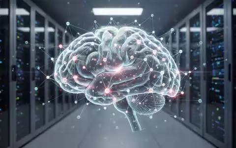 Leuchtende, abstrakte neuronale Netzwerk-Hirnstruktur vor verschwommenen Server-Racks in einem Rechenzentrum, Symbol für fortschrittliche KI. - Foto: über boerse-global.de