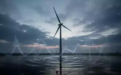 Eine einzelne Windkraftanlage bei Sonnenuntergang, die eine leicht beunruhigende Atmosphäre erzeugt und auf die Herausforderungen der Wasserstoffwirtschaft hinweist. - Foto: über boerse-global.de