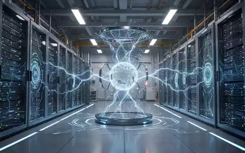 Eine futuristische Fabrik mit KI-Server-Racks und Quantencomputing-Elementen, die Innovation und Partnerschaft symbolisieren. - Foto: über boerse-global.de