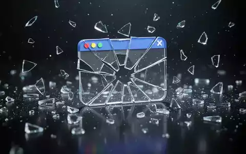 Zersplittertes Browser-Symbol auf dunkler Oberfläche mit glühenden digitalen Fragmenten, das die Einstellung eines Webbrowsers symbolisiert. - Foto: über boerse-global.de