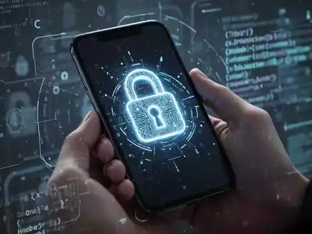 Eine Hand hält ein Smartphone mit einem komplexen digitalen Entsperrmuster, im Hintergrund verschwommene digitale Sicherheitselemente. - Foto: über boerse-global.de