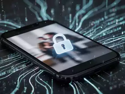 Nahaufnahme eines Smartphones mit einem Vorhängeschloss-Symbol auf dem Bildschirm und abstrakten digitalen Linien im Hintergrund, die Datensicherheit symbolisieren. - Foto: über boerse-global.de