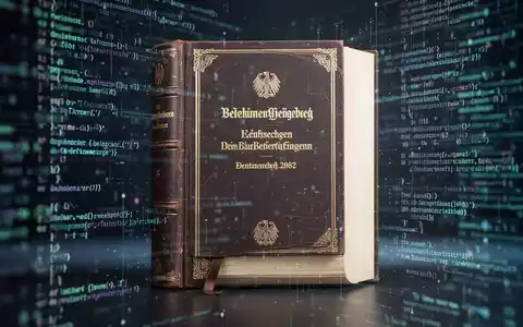 Ein verschwommener Hintergrund aus digitalen Datenströmen und Code, überlagert von einem scharfen deutschen Gesetzbuch. - Foto: über boerse-global.de