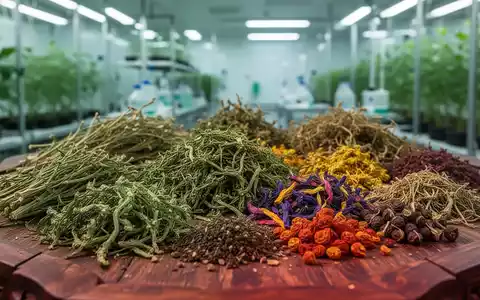 Nahaufnahme verschiedener getrockneter vietnamesischer HeilkrĂ€uter und GewĂŒrze, kunstvoll auf einer HolzoberflĂ€che arrangiert. - Foto: ĂŒber boerse-global.de