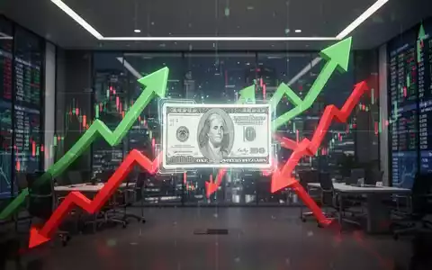 Abstrakte Darstellung von Aktienmarktaktivitäten mit Pfeilen und einem digitalen Aktienzertifikat in einem Finanzhandelsraum. - Foto: über boerse-global.de