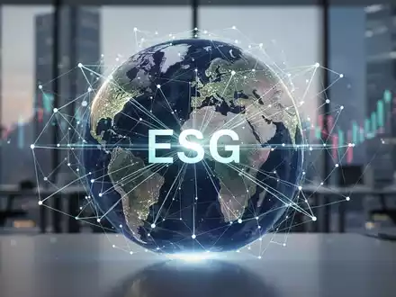Ein stilisiertes, leuchtendes Globus-Symbol, umgeben von abstrakt verbundenen Linien und Knoten, die globale Märkte und ESG-Investitionen darstellen. - Foto: über boerse-global.de