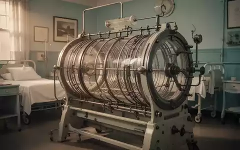 Eine alte Eiserne Lunge in einem schwach beleuchteten Raum, die eine vergangene Ära der Medizintechnik symbolisiert. - Foto: über boerse-global.de