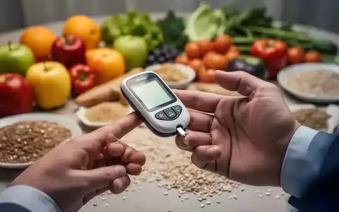 Eine Hand hĂ€lt ein BlutzuckermessgerĂ€t, im unscharfen Hintergrund sind gesunde Lebensmittel wie Obst und GemĂŒse zu sehen. - Foto: ĂŒber boerse-global.de