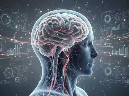 Abstrakte Darstellung eines menschlichen Kopfes mit neuronalen Pfaden und digitalen Schnittstellen, die psychologische Flexibilität und KI-Unterstützung symbolisieren. - Foto: über boerse-global.de