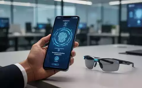 Eine Hand hält ein Huawei-Smartphone mit biometrischem Authentifizierungsbildschirm, daneben eine Smart-Brille, die kollaborative Authentifizierung darstellt. - Foto: über boerse-global.de