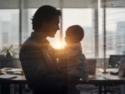 Eine Silhouette eines Elternteils mit Baby, überlagert mit Texturen von Rechtsdokumenten, die Schutz und Familie symbolisieren. - Foto: über boerse-global.de