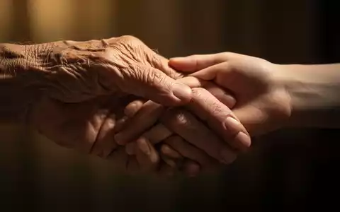 Eine ältere, faltige Hand berührt sanft eine jüngere, glatte Hand, symbolisierend den Alterungsprozess und Generationsunterschiede. - Foto: über boerse-global.de