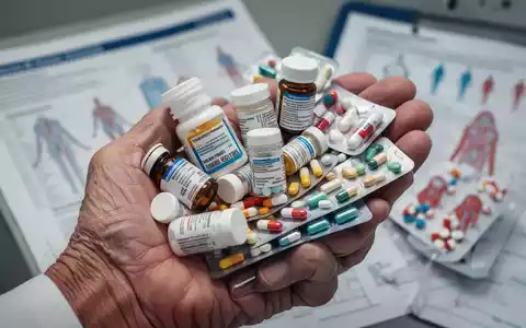 Eine Nahaufnahme der Hand einer älteren Person, die verschiedene Pillenflaschen und Blisterpackungen hält, mit unscharfem medizinischem Hintergrund. - Foto: über boerse-global.de