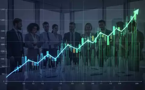 Ein stilisierter, aufwärts gerichteter Börsenchart, der sich über ein verschwommenes Bild von Geschäftsleuten legt. - Foto: über boerse-global.de