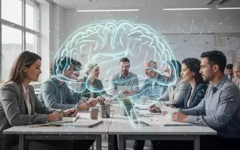 Eine Darstellung eines stilisierten Gehirns überlagert eine moderne Klassenzimmerszene mit lernenden Erwachsenen, symbolisiert kognitives Training. - Foto: über boerse-global.de