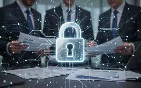 Ein stilisiertes, leuchtendes Vorhängeschloss über einem Netzwerk digitaler Linien und Datenpunkte, das Cybersicherheit und Compliance symbolisiert. - Foto: über boerse-global.de