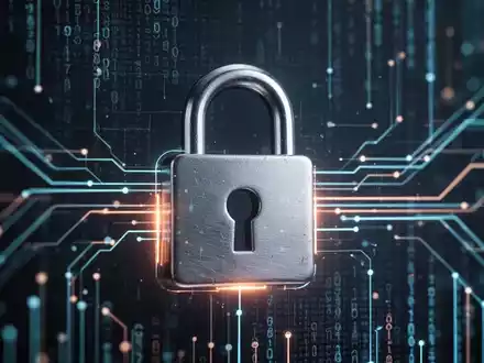 Ein digitales Vorhängeschloss-Symbol über verschwommenen Datenströmen, das Datensicherheit und DSGVO-Compliance darstellt. - Foto: über boerse-global.de