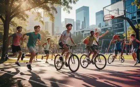 Jugendliche treiben Sport in einem Park, umgeben von Stadtgebäuden, symbolisierend Aktivität und Gesundheit. - Foto: über boerse-global.de