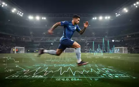 Ein professioneller Fußballspieler sprintet auf einem Trainingsplatz, mit subtilen Datenvisualisierungen von Leistungsmetriken. - Foto: über boerse-global.de
