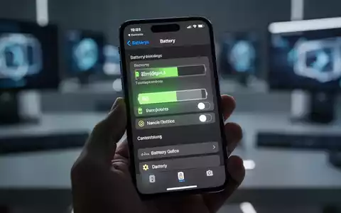 Nahaufnahme eines iPhone-Bildschirms mit Akkuoptimierung, gehalten von einer Hand in moderner Tech-Umgebung. - Foto: über boerse-global.de