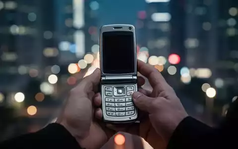 Hände halten ein altes Klapphandy in einer Stadt, Symbol für Rückkehr zum analogen Leben und digitale Unabhängigkeit. - Foto: über boerse-global.de