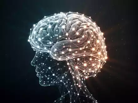 Ein stilisiertes Gehirn aus leuchtenden, miteinander verbundenen Knoten, das Resilienz und positive Psychologie symbolisiert. - Foto: über boerse-global.de