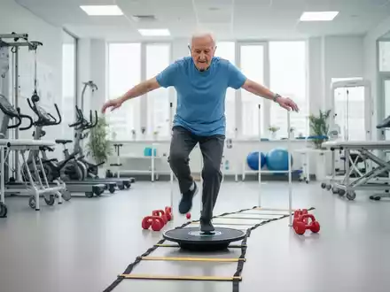 Eine ältere Person konzentriert sich auf eine Koordinationsübung in einem modernen Fitnessstudio, um die kognitive Funktion zu verbessern. - Foto: über boerse-global.de