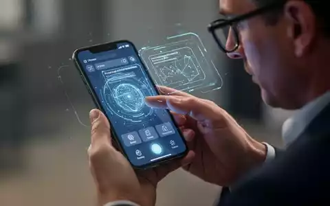Eine Person mit Sehbehinderung nutzt ein Smartphone, dessen Bildschirm KI-generierte Beschreibungen der Umgebung anzeigt. - Foto: über boerse-global.de