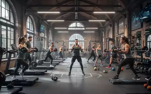 Ein modernes Fitnessstudio mit Sportlern, die trainieren, und einer angedeuteten historischen Architektur im Hintergrund, die den Wandel im Sportmarkt symbolisiert. - Foto: über boerse-global.de