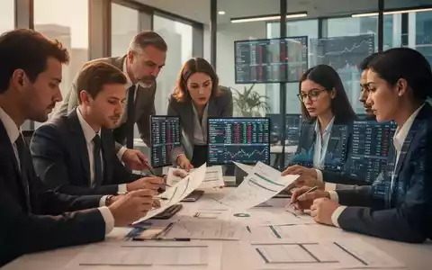 Eine Gruppe von Finanzexperten arbeitet in einem modernen Büro an Finanzdokumenten und digitalen Hauptbüchern. - Foto: über boerse-global.de