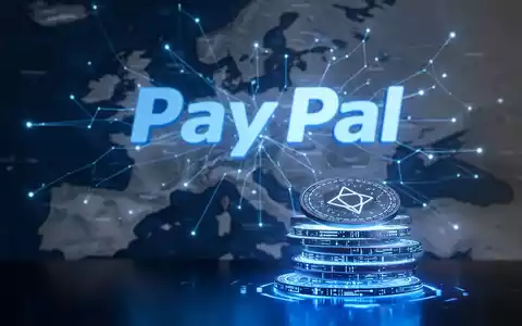 PayPal-Logo über Europakarte mit digitalen Linien und leuchtenden Coins, Symbol für Finanzexpansion und Stablecoins. - Foto: über boerse-global.de