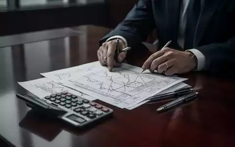 Eine nachdenkliche Person betrachtet Finanzdokumente mit einem Taschenrechner und Stift auf einem dunklen Holztisch. - Foto: über boerse-global.de