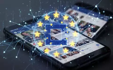 Abstrakte Darstellung der EU-Flagge mit digitalen Datenströmen, Symbol für Tech-Regulierung und Plattformhaftung. - Foto: über boerse-global.de