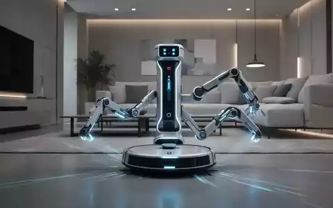 Ein fortschrittlicher Saugroboter mit ausfahrbaren Armen reinigt eine moderne Wohnzimmerumgebung und symbolisiert technologische Innovation in der Haushaltsreinigung. - Foto: über boerse-global.de