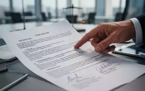 Eine Hand zeigt auf juristische Dokumente mit Unterschriften, im Hintergrund ein unscharfes Büro. Fokus auf arbeitsrechtliche Herausforderungen. - Foto: über boerse-global.de