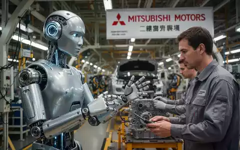 Ein humanoider Roboter mit fünf Fingern arbeitet neben einem menschlichen Techniker an einem Fließband in einer futuristischen Fabrik. - Foto: über boerse-global.de