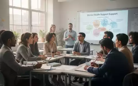 Eine vielfältige Gruppe von Menschen nimmt an einem Kurs zur psychischen Ersten Hilfe teil, engagiert in Diskussion und Lernen. - Foto: über boerse-global.de