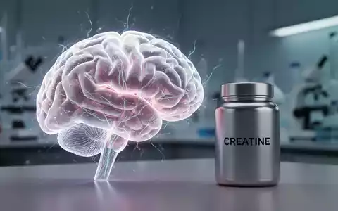 Ein stilisiertes, leuchtendes Gehirnmodell neben einem Kreatin-Supplement-Behälter in einer Forschungsumgebung, das die kHirnleistungssteigerung bei Alzheimer symbolisiert. - Foto: über boerse-global.de