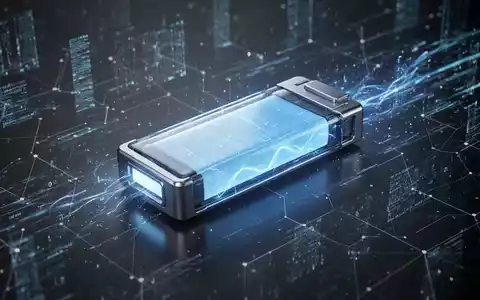 Eine futuristische Batteriezelle, die blau leuchtet, umgeben von digitalen Datenströmen, die Energiespeicherung und Technologie symbolisieren. - Foto: über boerse-global.de