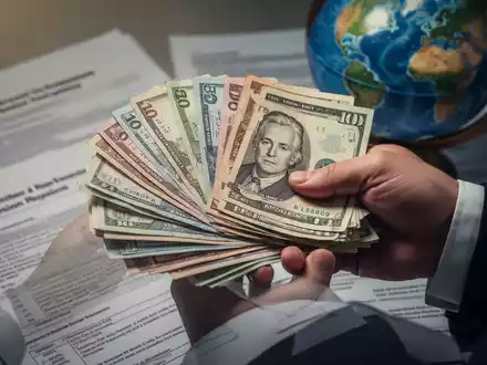 Hände halten einen Stapel internationaler Währungen, mit verschwommenen Rechtsdokumenten und einem Globus im Hintergrund. - Foto: über boerse-global.de
