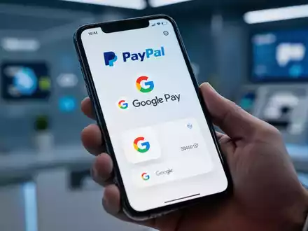 Smartphone-Bildschirm mit PayPal- und Google-Pay-Logos, Hand hĂ€lt GerĂ€t. Hintergrund ist verschwommene digitale ZahlungsoberflĂ€che. - Foto: ĂŒber boerse-global.de