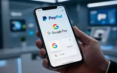 Smartphone-Bildschirm mit PayPal- und Google-Pay-Logos, Hand hält Gerät. Hintergrund ist verschwommene digitale Zahlungsoberfläche. - Foto: über boerse-global.de