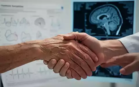 Eine ältere Hand wird von einer jüngeren Hand gehalten, im Hintergrund verschwommen medizinische Unterlagen. Symbolisiert Demenzdiagnose und Pflege. - Foto: über boerse-global.de