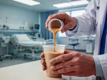 Nahaufnahme der Hände eines medizinischen Fachpersonals, das eine Trinknahrung in einem modernen Krankenhauszimmer zubereitet. - Foto: über boerse-global.de