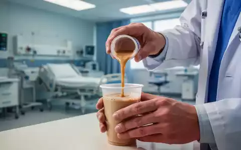 Nahaufnahme der Hände eines medizinischen Fachpersonals, das eine Trinknahrung in einem modernen Krankenhauszimmer zubereitet. - Foto: über boerse-global.de
