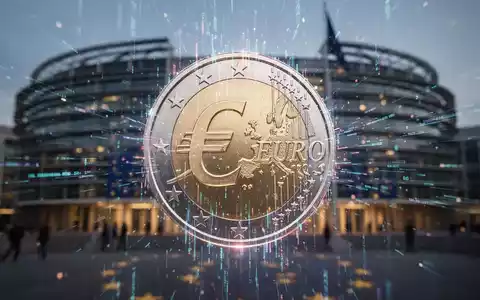 Digitales Euro-Symbol mit dem Europäischen Parlament im Hintergrund, das die Zustimmung zu den Verhandlungen über den digitalen Euro symbolisiert. - Foto: über boerse-global.de