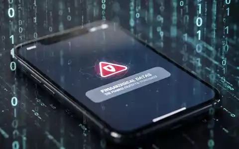 Ein Smartphone-Bildschirm mit einer Warnmeldung oder einem Bedrohungssymbol, im Hintergrund verschwommener Binärcode oder Datenströme. - Foto: über boerse-global.de