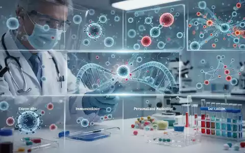 Eine Frau betrachtet eine digitale Darstellung von DNA-Strängen und wissenschaftlichen Daten, umgeben von medizinischen Symbolen. - Foto: über boerse-global.de