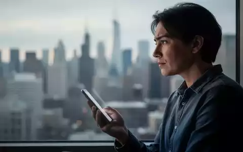 Eine Person blickt nachdenklich aus einem Fenster mit verschwommener Stadtkulisse und hält ein Smartphone, das die Schwierigkeit des Abschaltens in der Freizeit symbolisiert. - Foto: über boerse-global.de